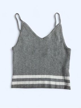 Forever 21 Gray Ribbed V-Neck Cropped Cami with White Stripe